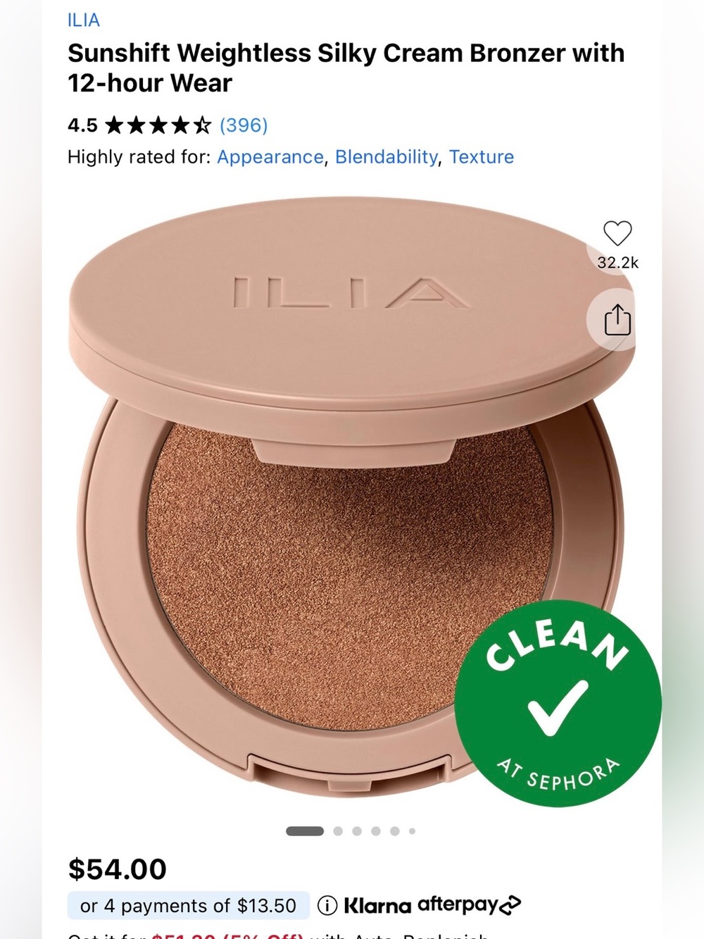 ILIA Silky Cream Bronzer in RAY - Warm Golden Bronze | NIB